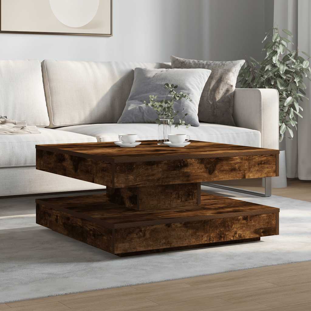 sofabord 360 grader drejeligt 70x70x34,5 cm røget egetræsfarve