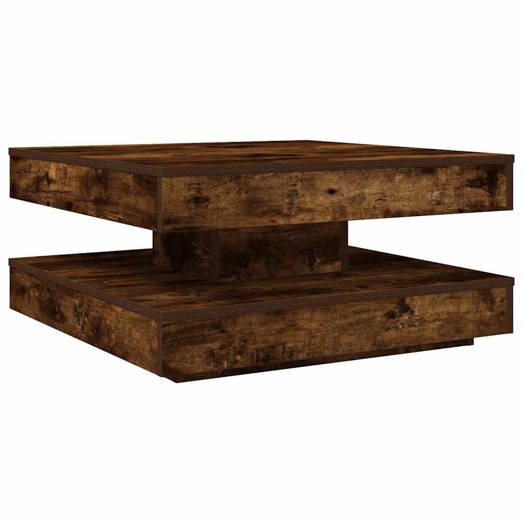 sofabord 360 grader drejeligt 70x70x34,5 cm røget egetræsfarve