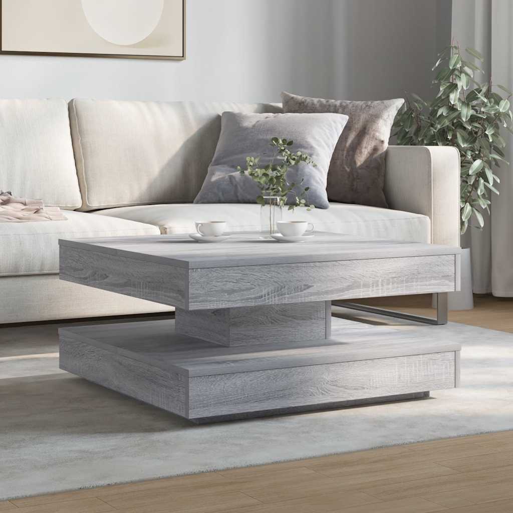 sofabord 360 grader drejeligt 70x70x34,5 cm grå sonoma-eg