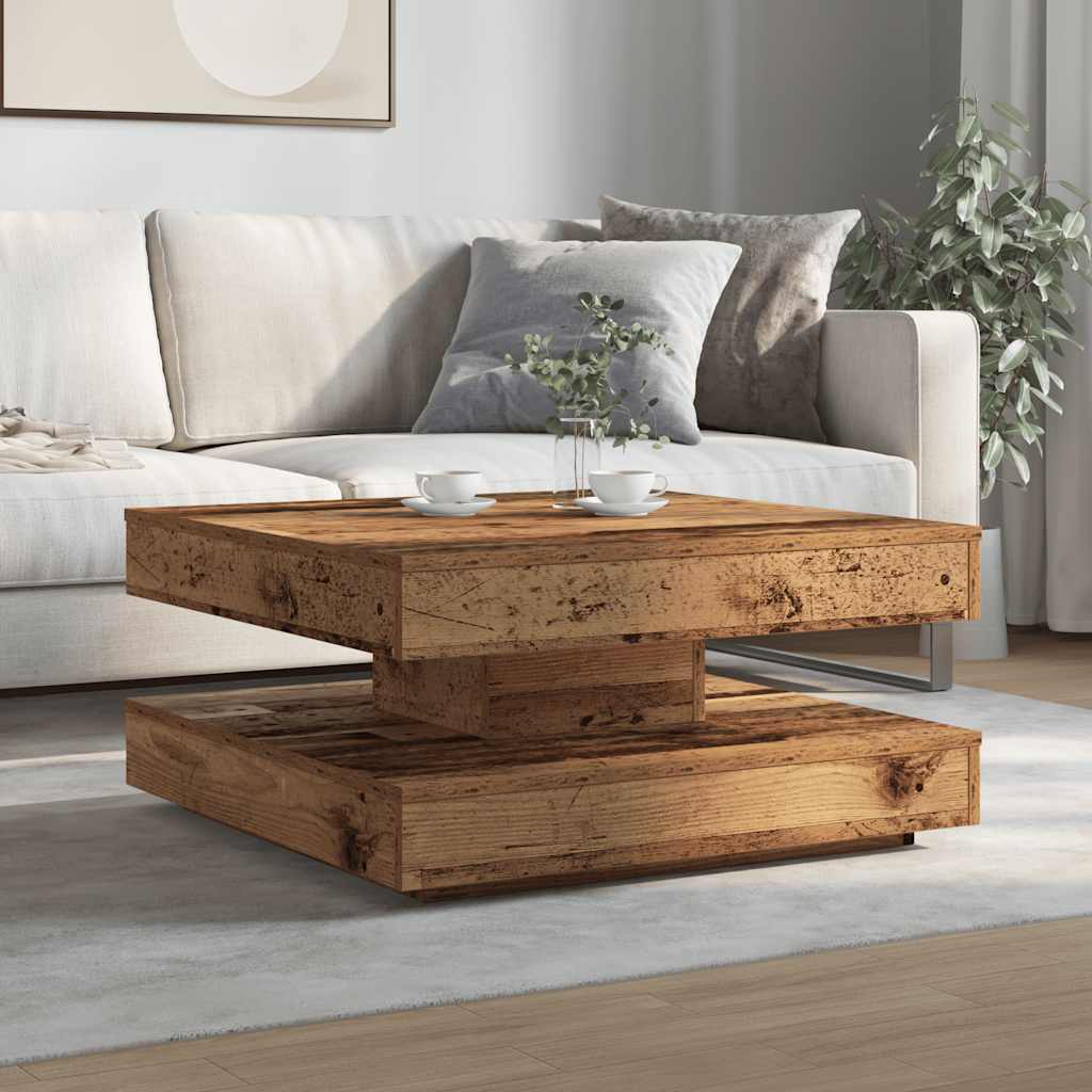 sofabord 360 grader drejeligt 70x70x34,5 cm antikt træ