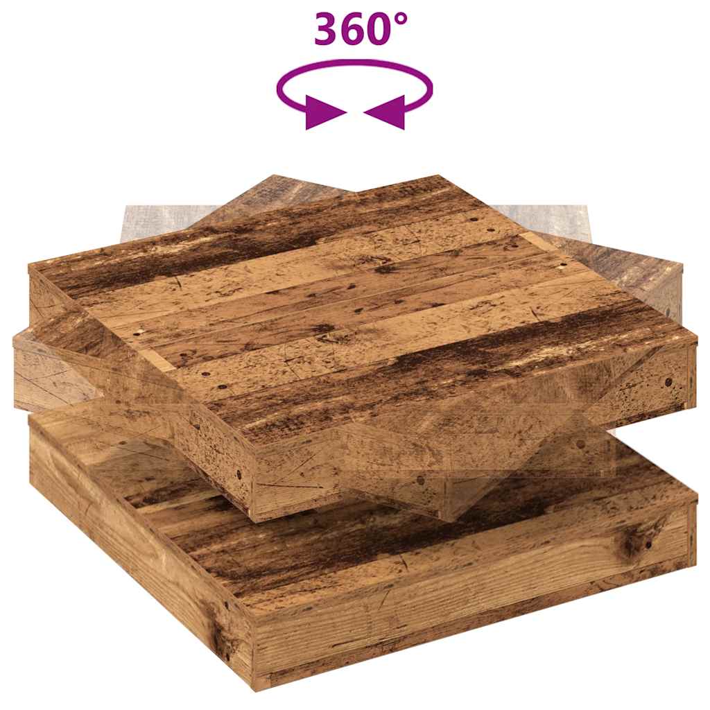 sofabord 360 grader drejeligt 70x70x34,5 cm antikt træ