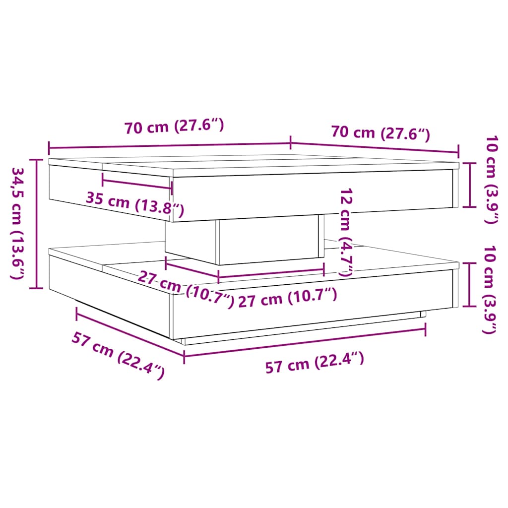 sofabord 360 grader drejeligt 70x70x34,5 cm kunsteg