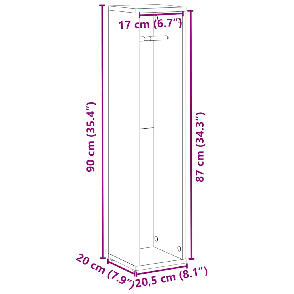 badeværelsesskab med rulleholder 20,5x20x90 cm sonoma-eg