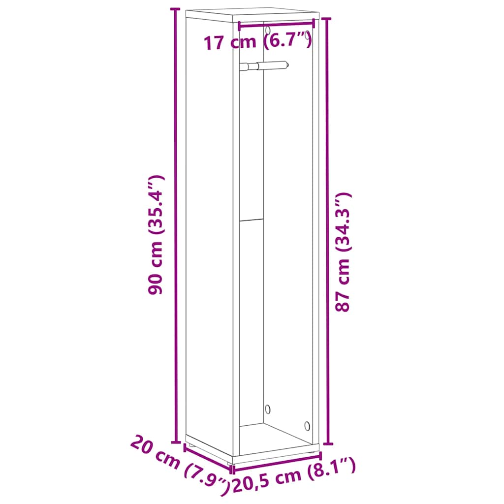 badeværelsesskab med rulleholder håndlavet eg 20,5x20x90 cm