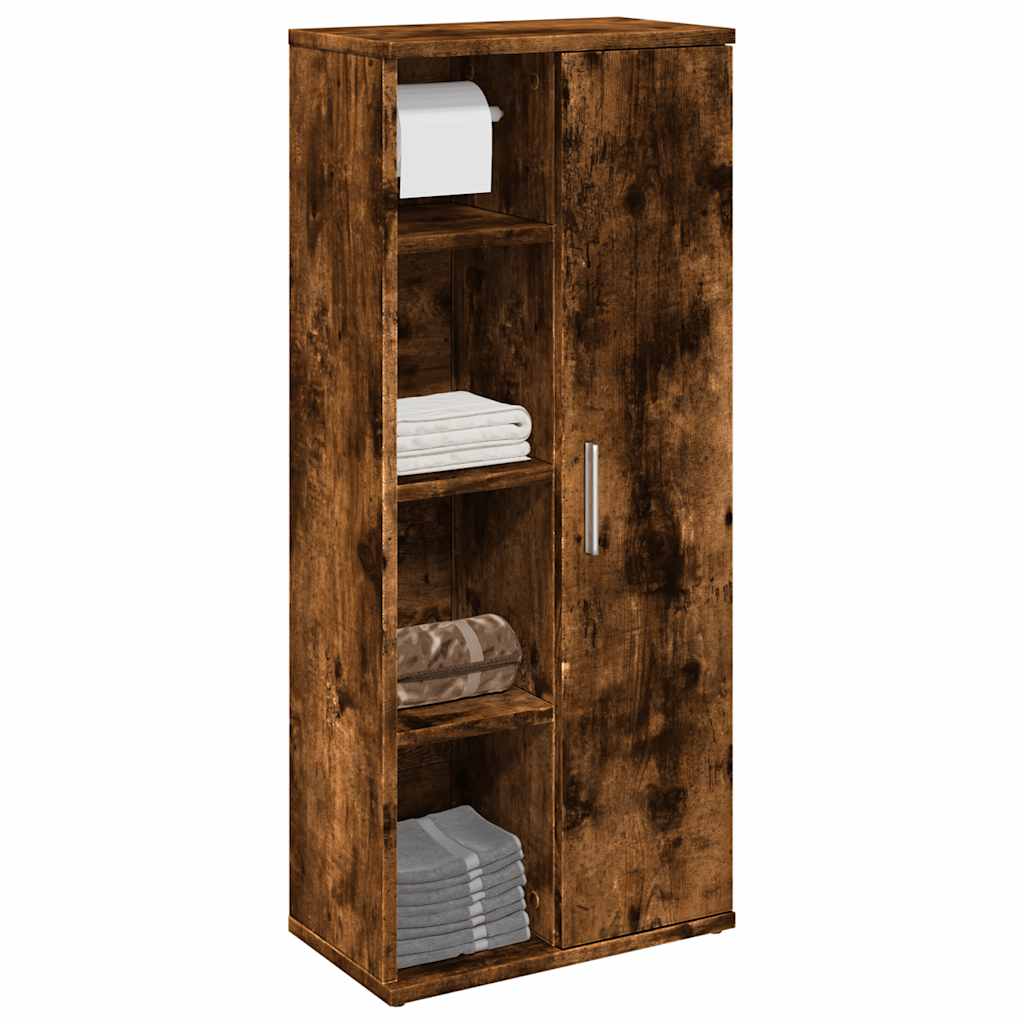 badeværelsesskab med rulleholder 39x22x90 cm røget egetræ
