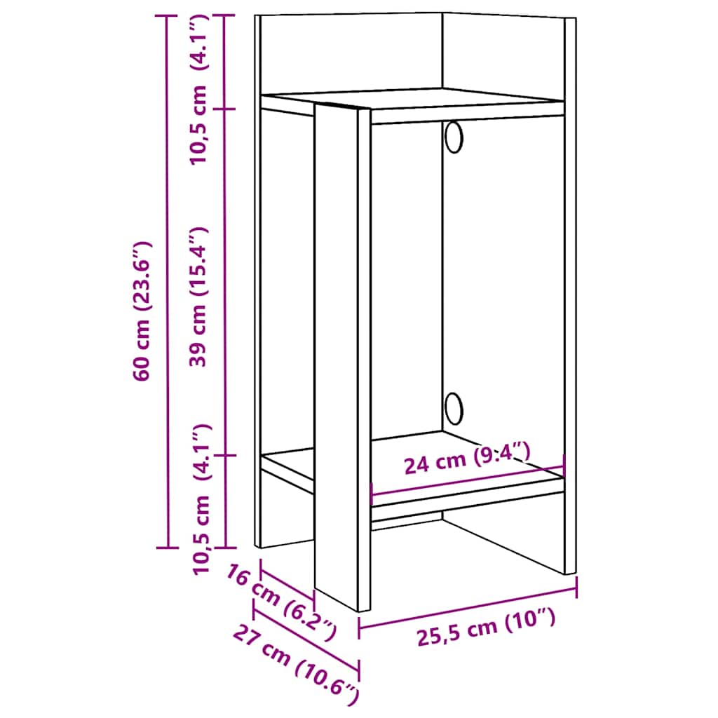 Sideborde 2 stk med reol betongrå 25,5x27x60 cm