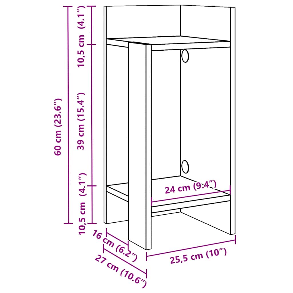 Sideborde 2 stk med reol gammelt træ 25,5x27x60 cm