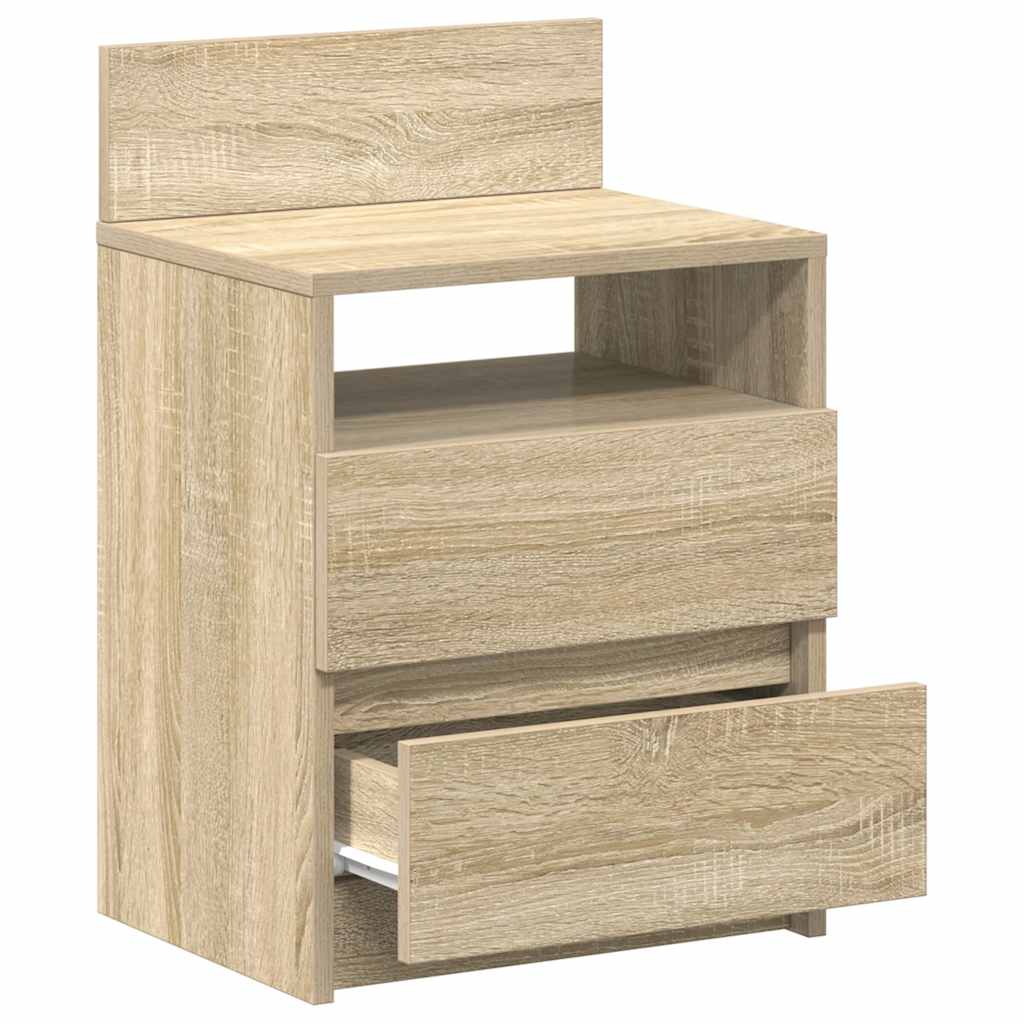 sengeborde 2 stk. med 2 skuffer 40x33x60 cm sonoma-eg