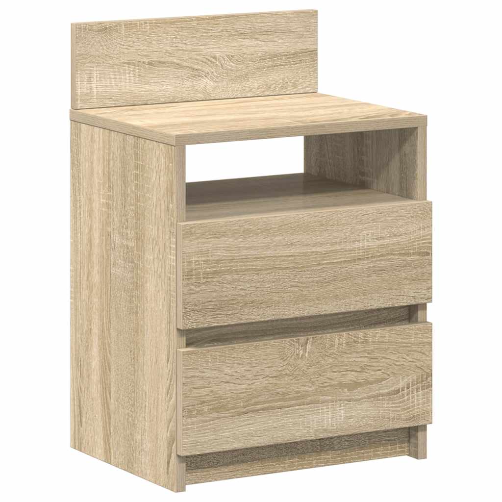 sengeborde 2 stk. med 2 skuffer 40x33x60 cm sonoma-eg