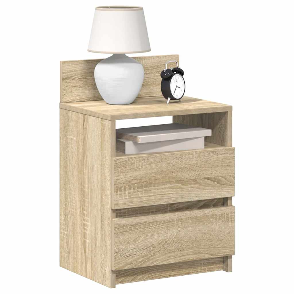 sengeborde 2 stk. med 2 skuffer 40x33x60 cm sonoma-eg