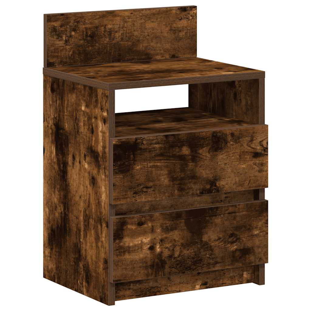 sengeborde 2 stk. med 2 skuffer 40x33x60 cm røget egetræsfarve