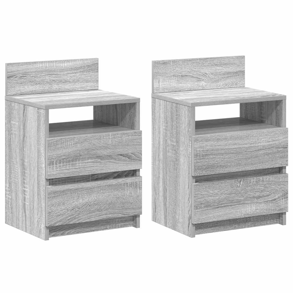 sengeborde 2 stk. med 2 skuffer 40x33x60 cm grå sonoma-eg