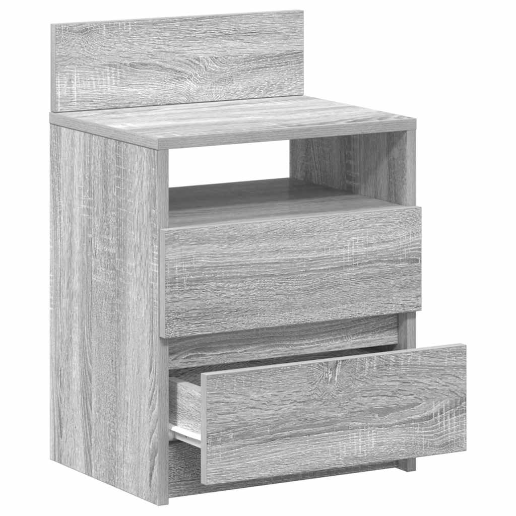 sengeborde 2 stk. med 2 skuffer 40x33x60 cm grå sonoma-eg