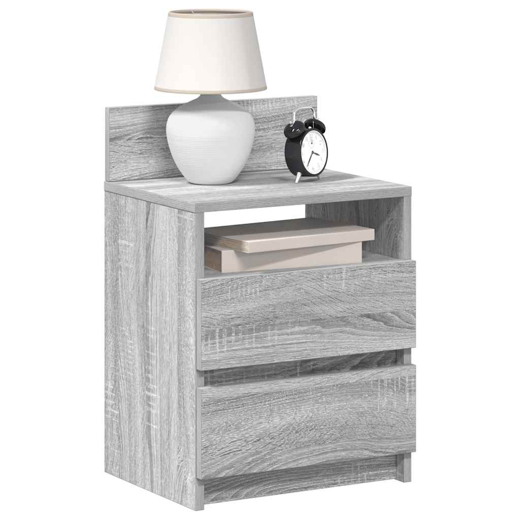 sengeborde 2 stk. med 2 skuffer 40x33x60 cm grå sonoma-eg