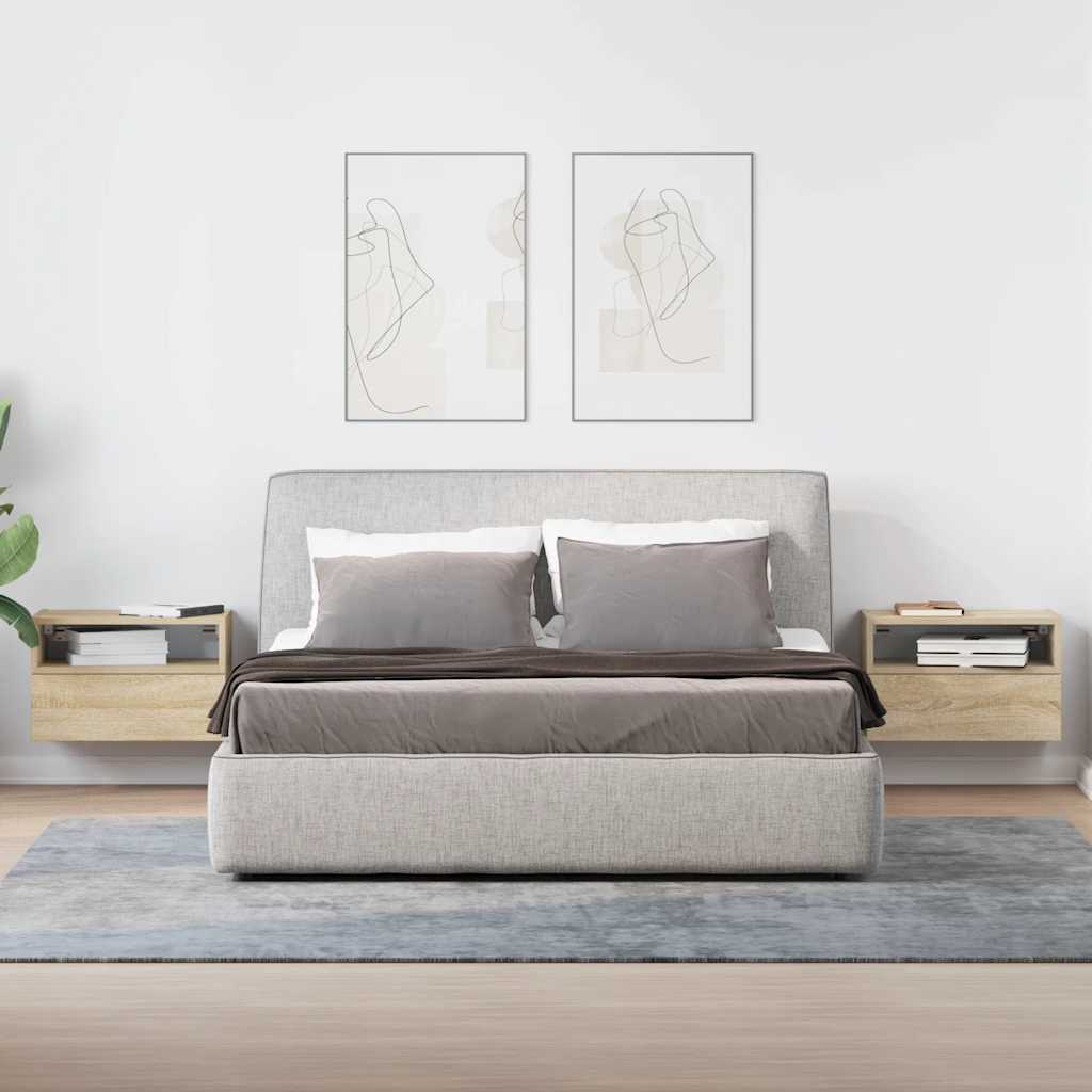 væghængte sengeborde 2 stk. 45x26x28,5 cm sonoma-eg