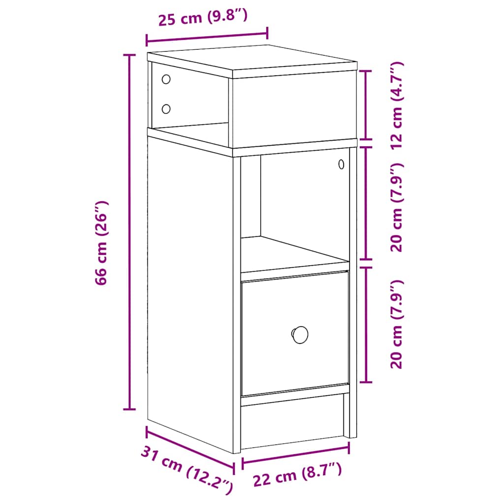 sengeborde 2 stk. med skuffe 25x31x66 cm hvid