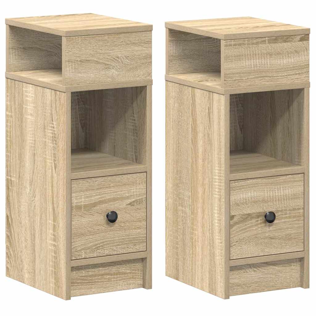 sengeborde 2 stk. med skuffe 25x31x66 cm sonoma-eg