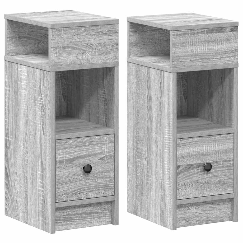 sengeborde 2 stk. med skuffe 25x31x66 cm grå sonoma-eg
