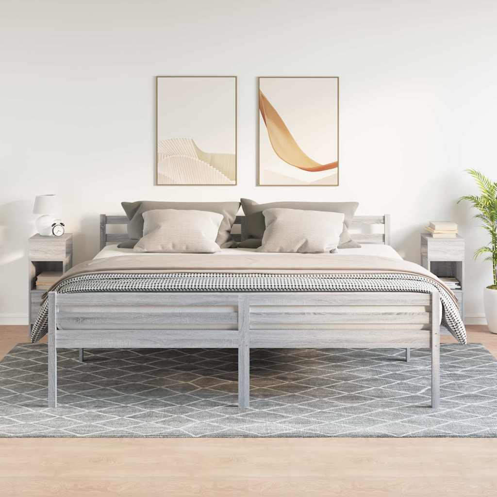 sengeborde 2 stk. med skuffe 25x31x66 cm grå sonoma-eg