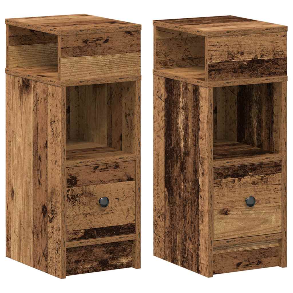 sengeborde 2 stk. med skuffe 25x31x66 cm antikt træ