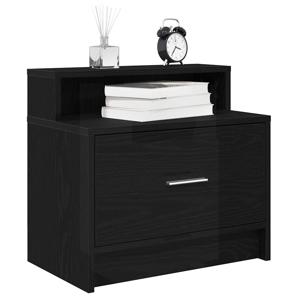 sengeborde med skuffe 2 stk. 51x31x47 cm sort-eg