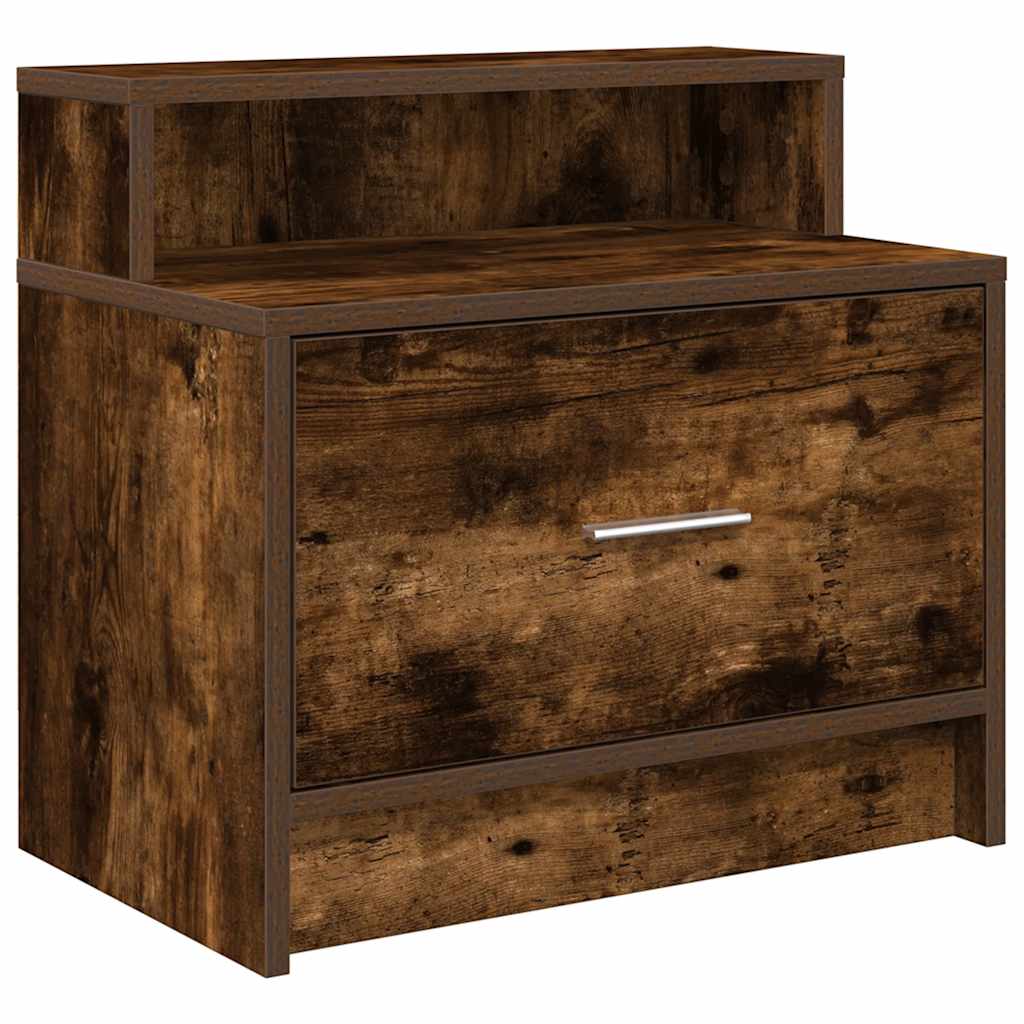 sengebord med skuffe 51x31x47 cm røget egetræsfarve