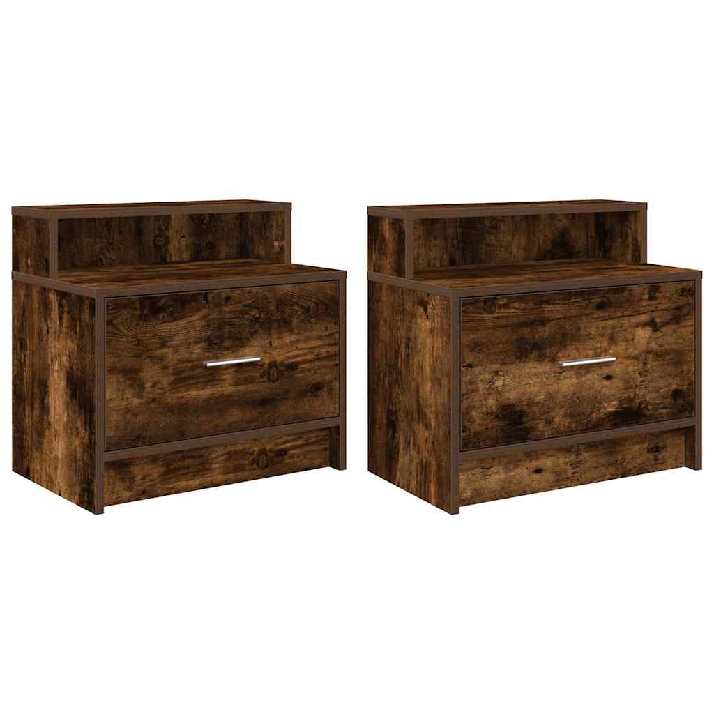 sengeborde med skuffe 2 stk. 51x31x47 cm røget egetræsfarve