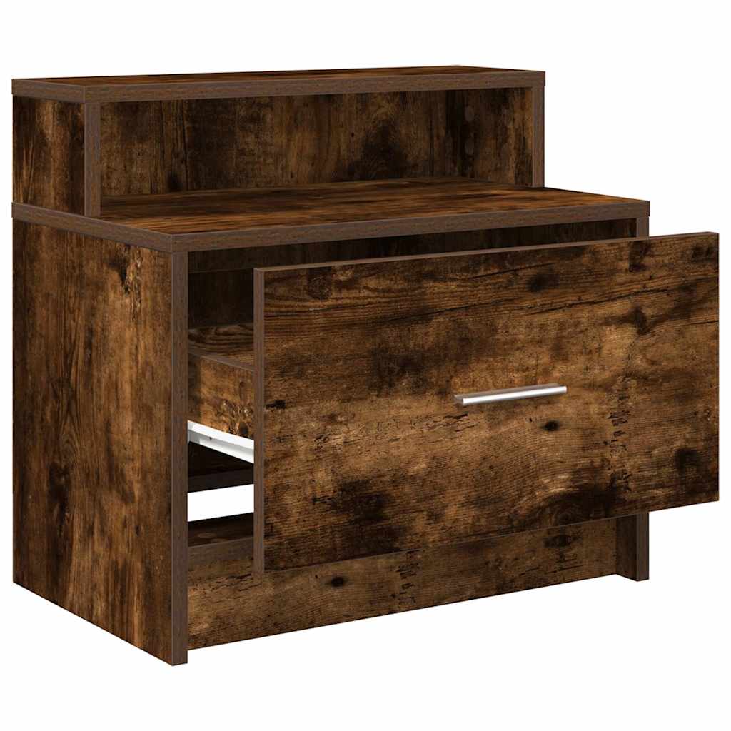 sengeborde med skuffe 2 stk. 51x31x47 cm røget egetræsfarve