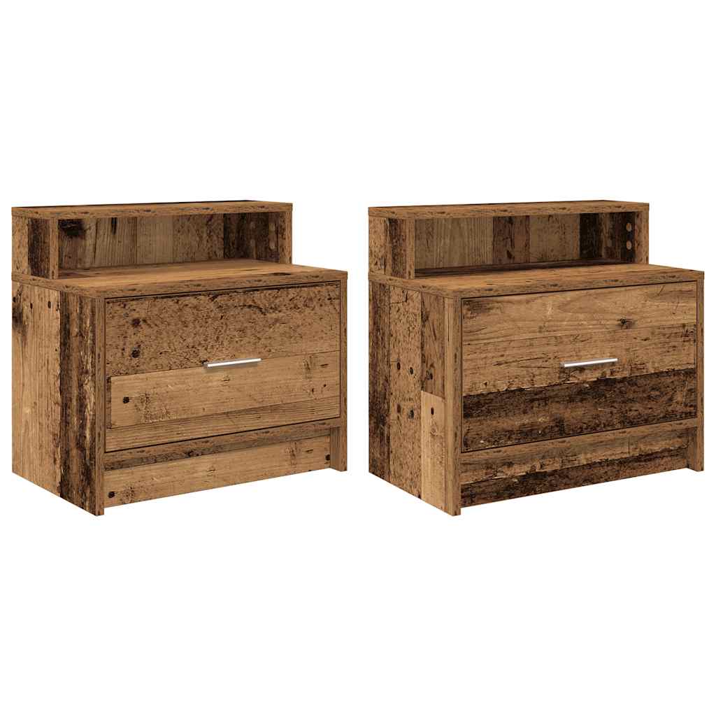 sengeborde med skuffe 2 stk. 51x31x47 cm antikt træ