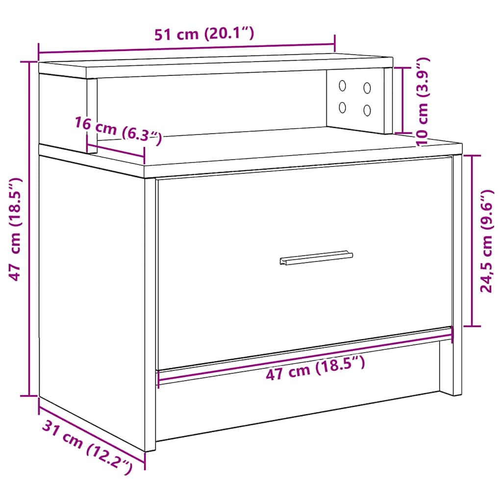 sengeborde med skuffe 2 stk. 51x31x47 cm antikt træ