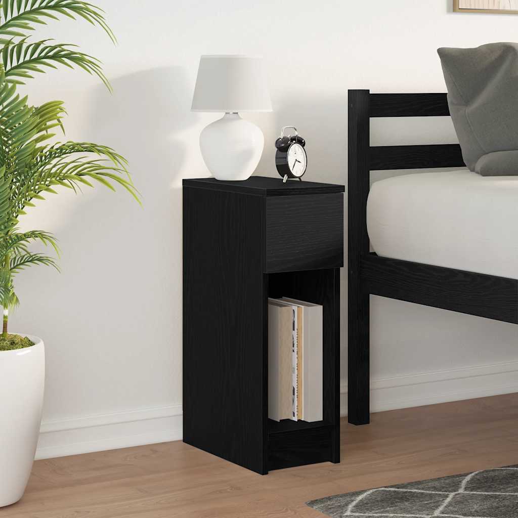 sengebord med skuffe 20x36x60 cm sort-eg