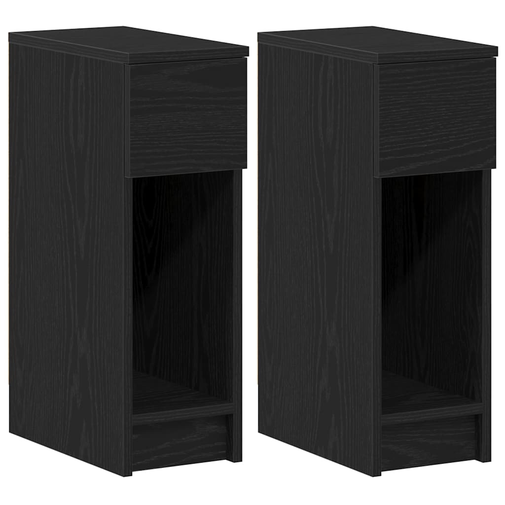 sengeborde med skuffe 2 stk. 20x36x60 cm sort-eg
