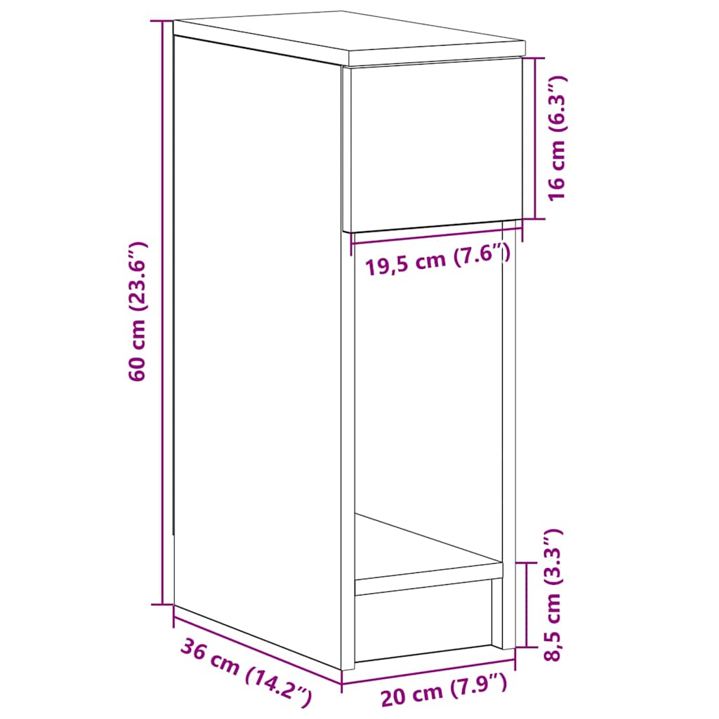 sengebord med skuffe 20x36x60 cm sonoma-eg