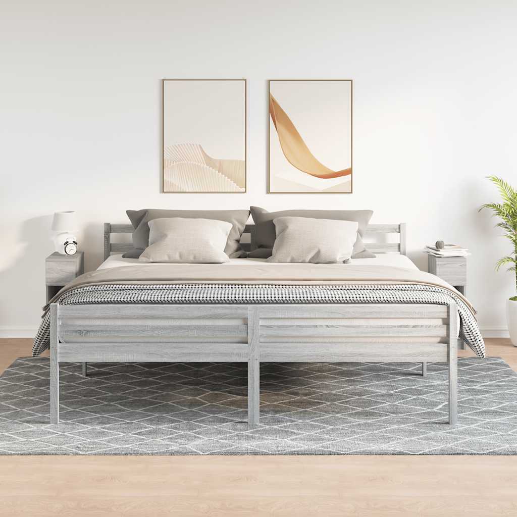 sengeborde med skuffe 2 stk. 20x36x60 cm grå sonoma-eg