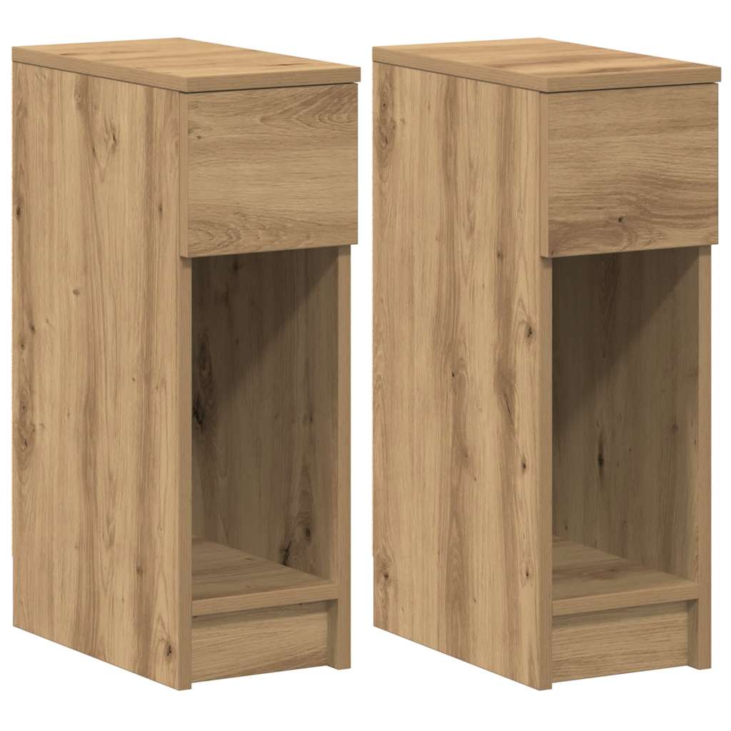 sengeborde med skuffe 2 stk. 20x36x60 cm egetræsfarve