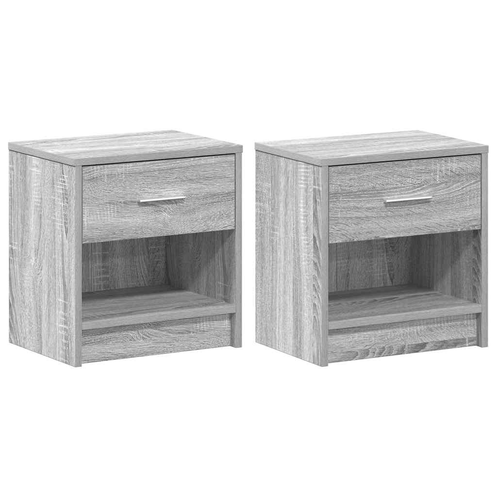 sengeborde 2 stk. med skuffe 39x28x41 cm grå sonoma-eg