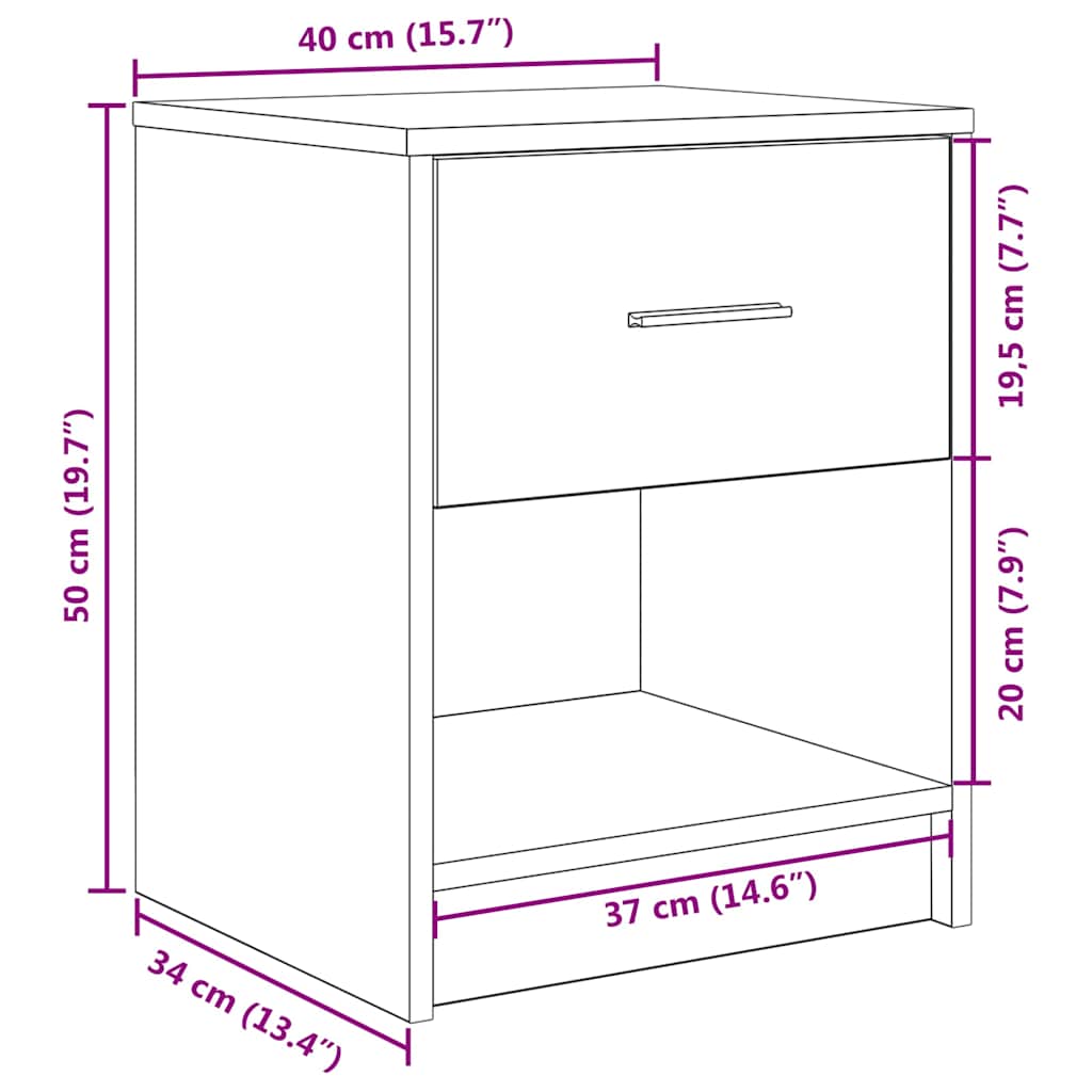 sengeborde 2 stk. med skuffe 40x34x50 cm hvid