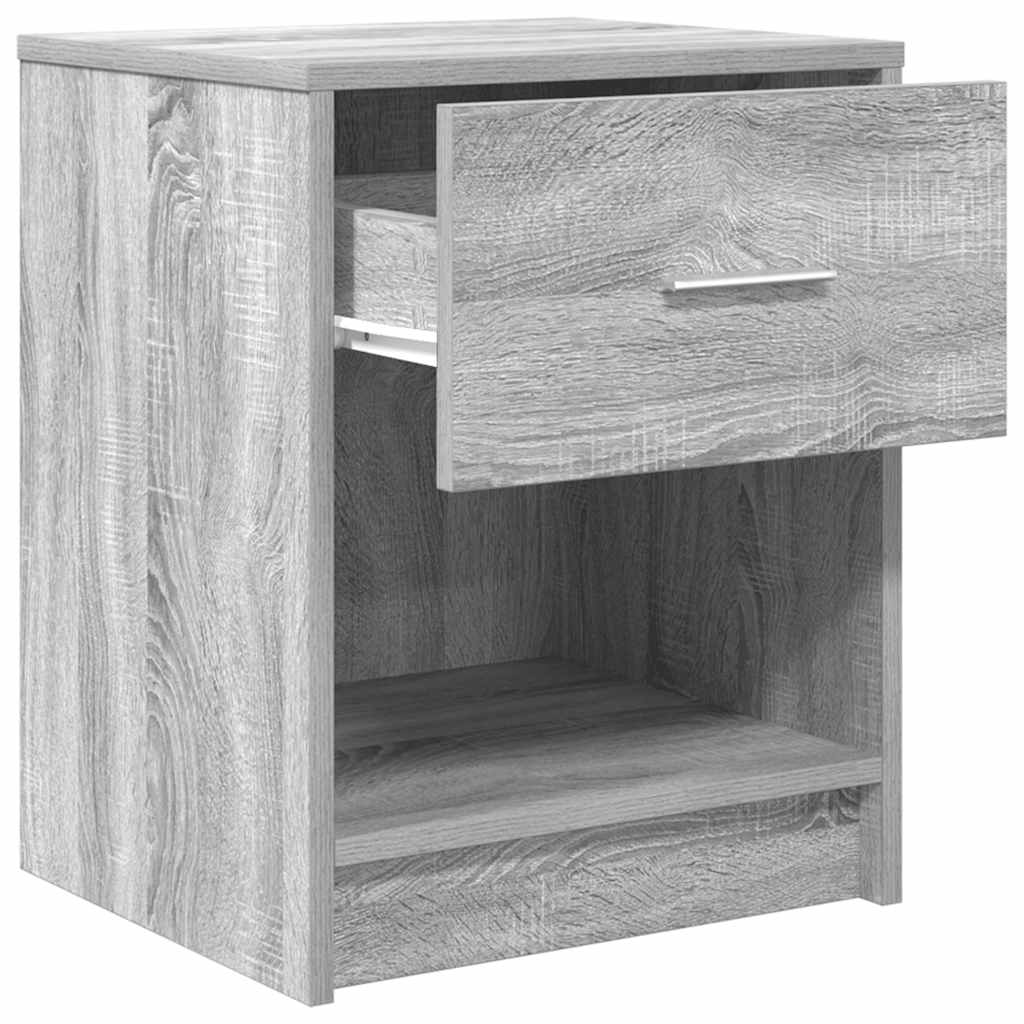 sengeborde 2 stk. med skuffe 40x34x50 cm grå sonoma-eg