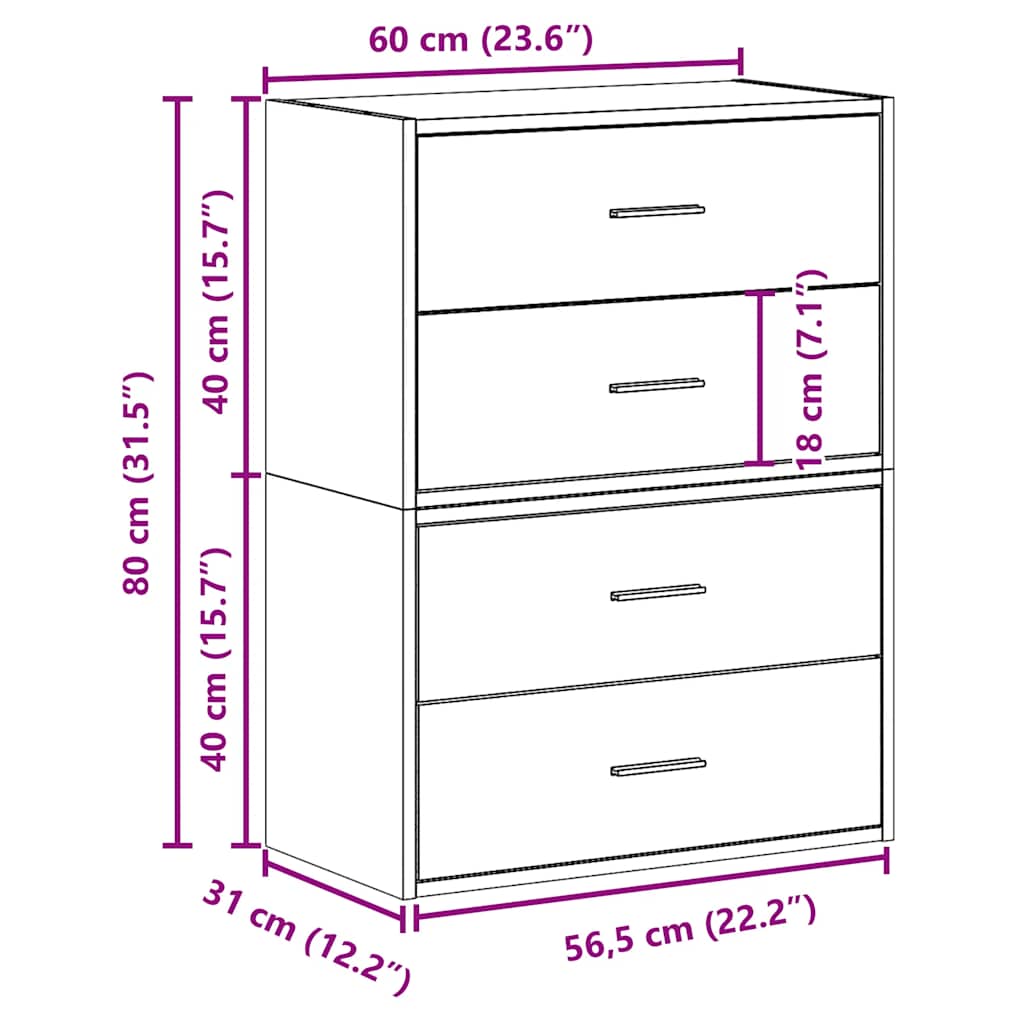 skabe med 4 skuffer 2 stk. 60x31x40 cm konstrueret træ hvid