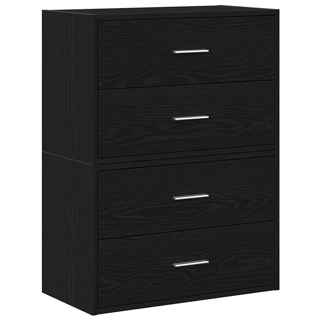 skabe med 4 skuffer 2 stk. 60x31x40 cm konstrueret træ sort-eg