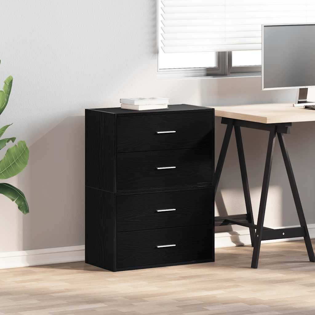 skabe med 4 skuffer 2 stk. 60x31x40 cm konstrueret træ sort-eg