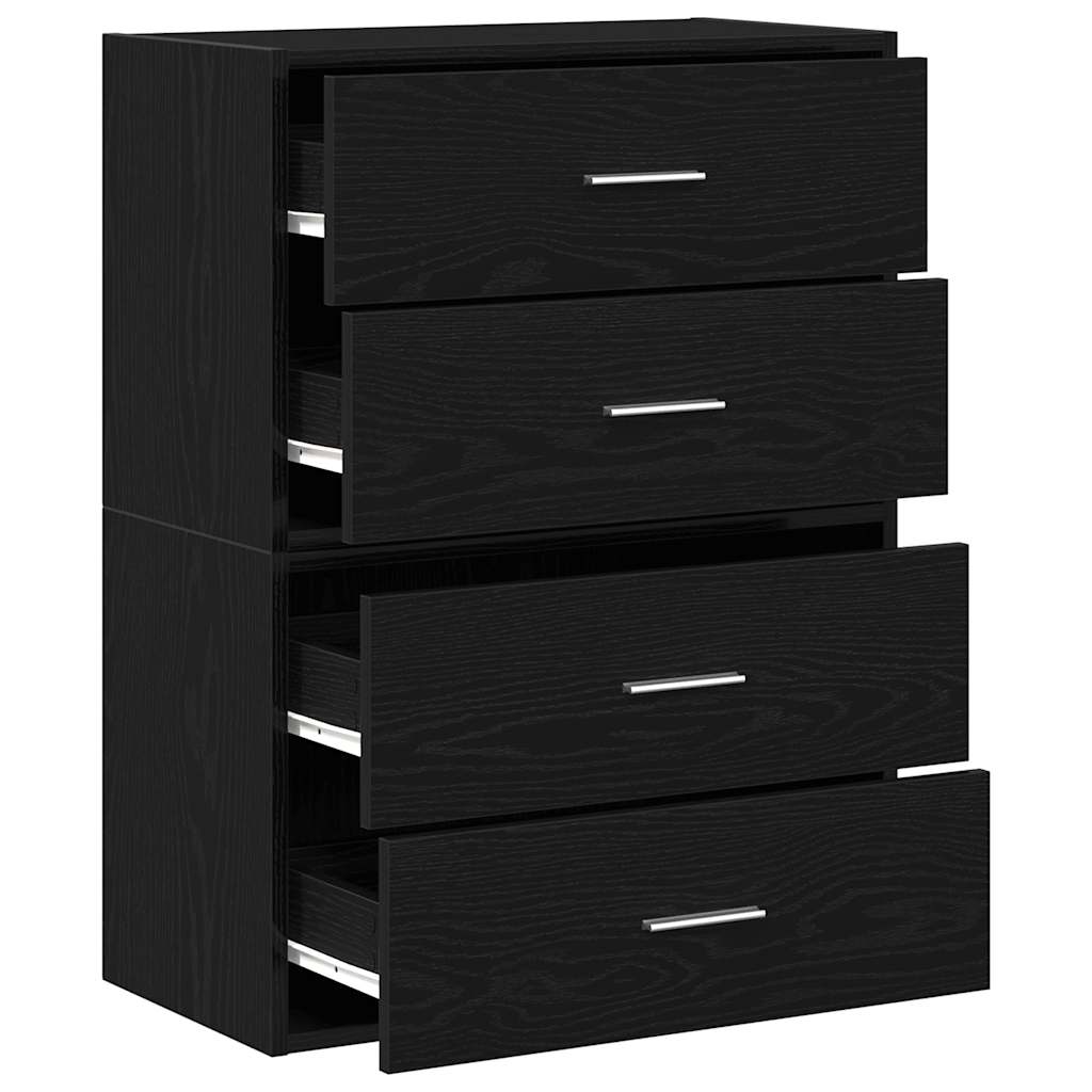 skabe med 4 skuffer 2 stk. 60x31x40 cm konstrueret træ sort-eg