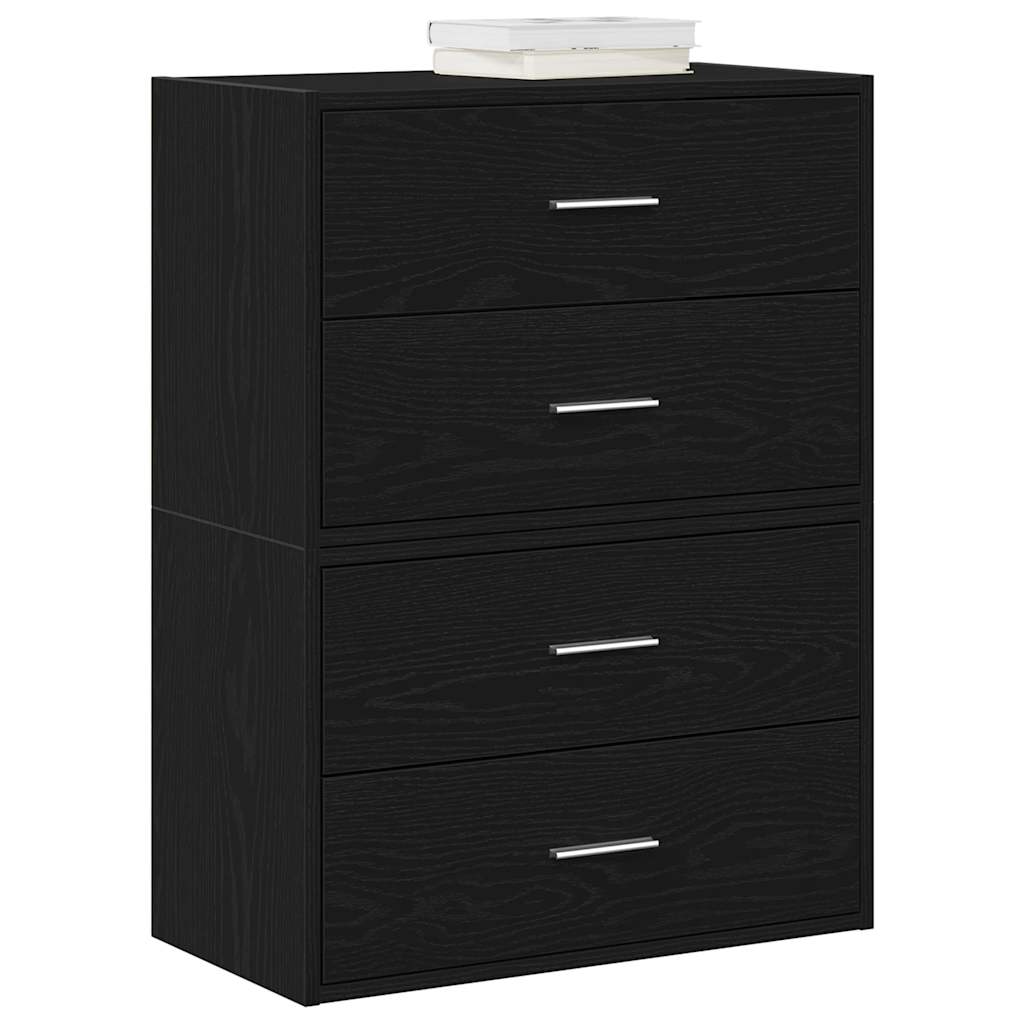 skabe med 4 skuffer 2 stk. 60x31x40 cm konstrueret træ sort-eg