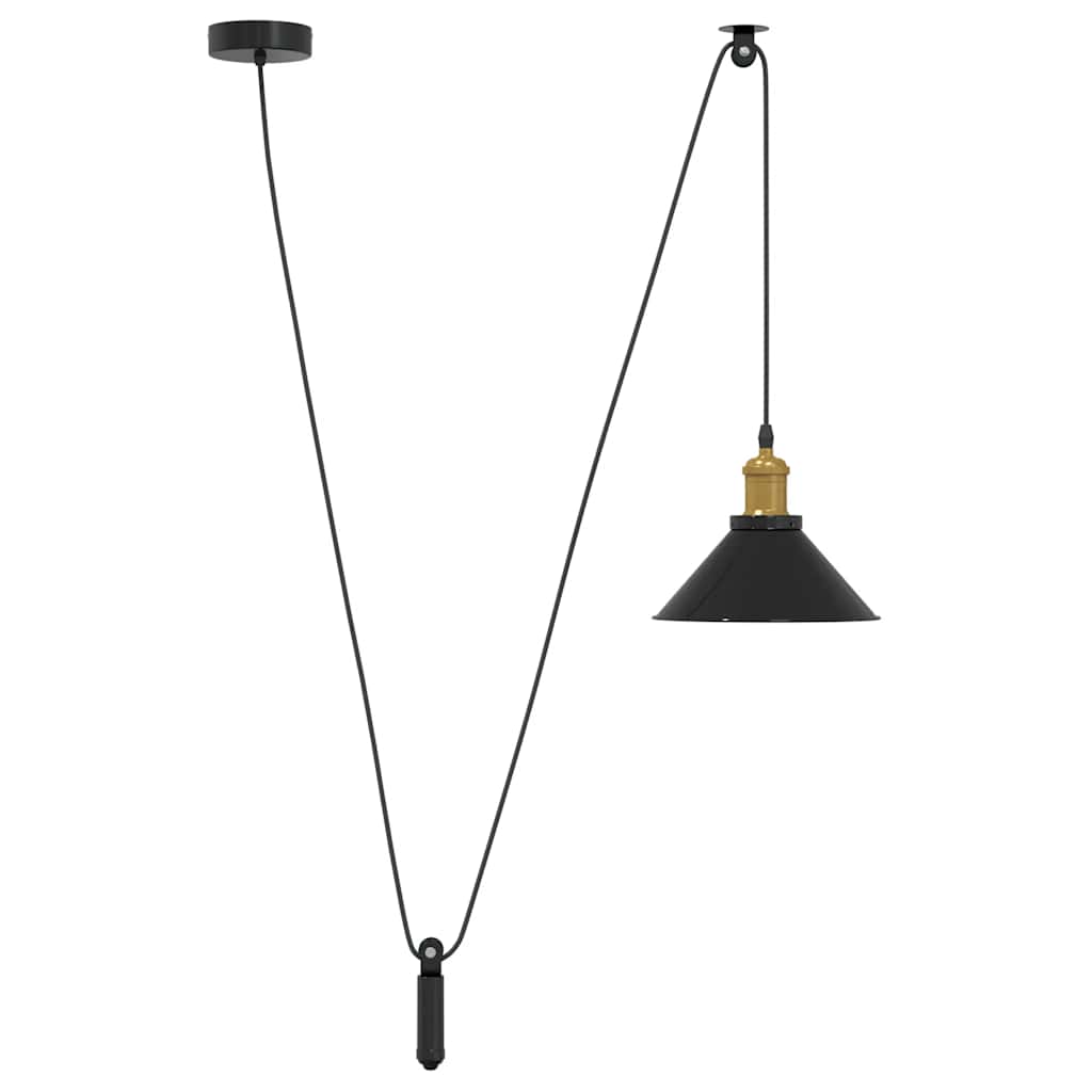 pendellampe højdejusterbar E27 Ø 22 cm metal glans sort