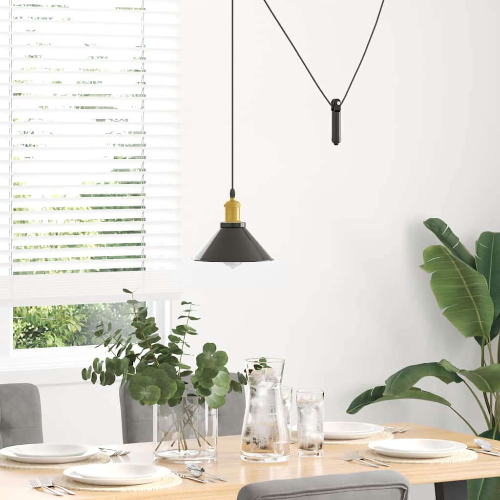 pendellampe højdejusterbar E27 Ø 22 cm metal glans sort