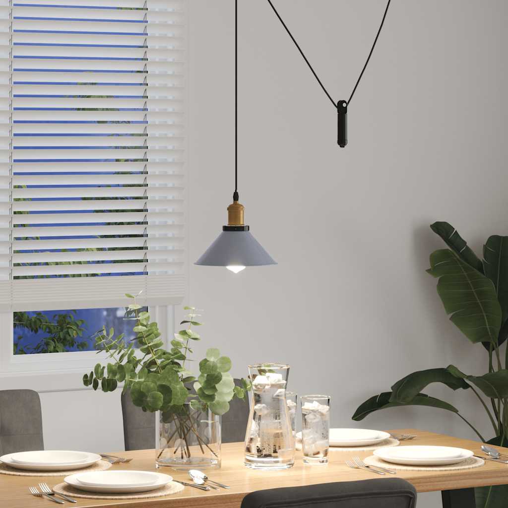 pendellampe højdejusterbar E27 Ø 22 cm metal glans grå
