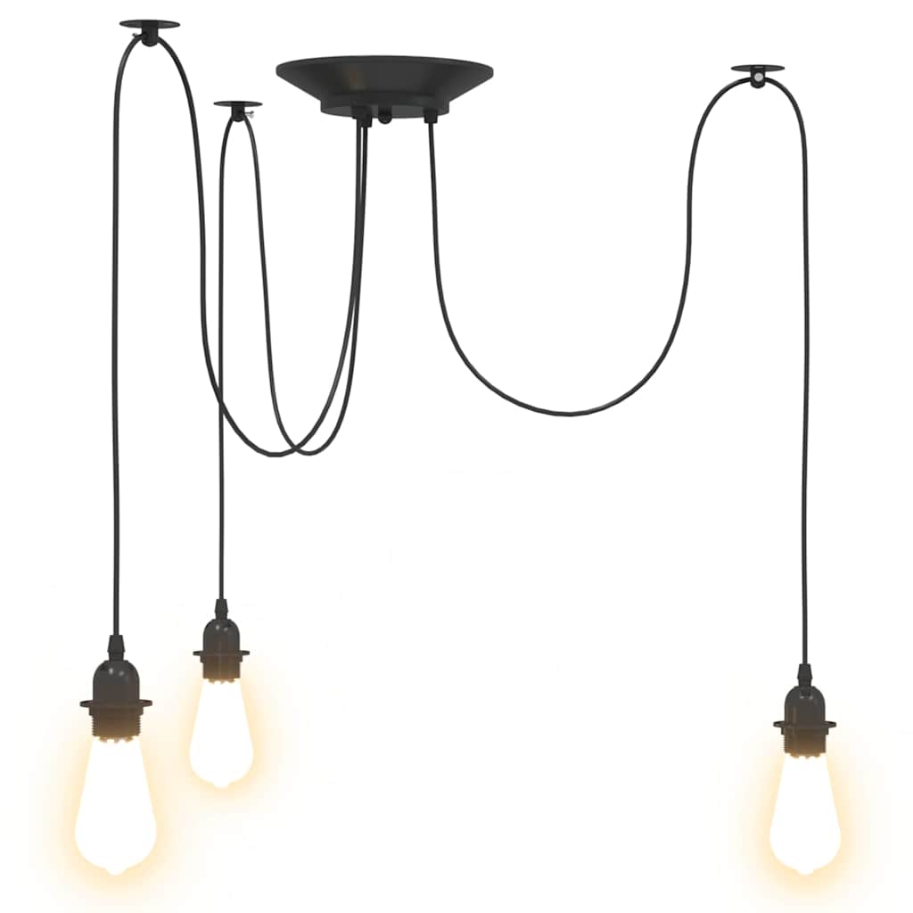 pendellampe med 3 lampeholdere E27 metal sort