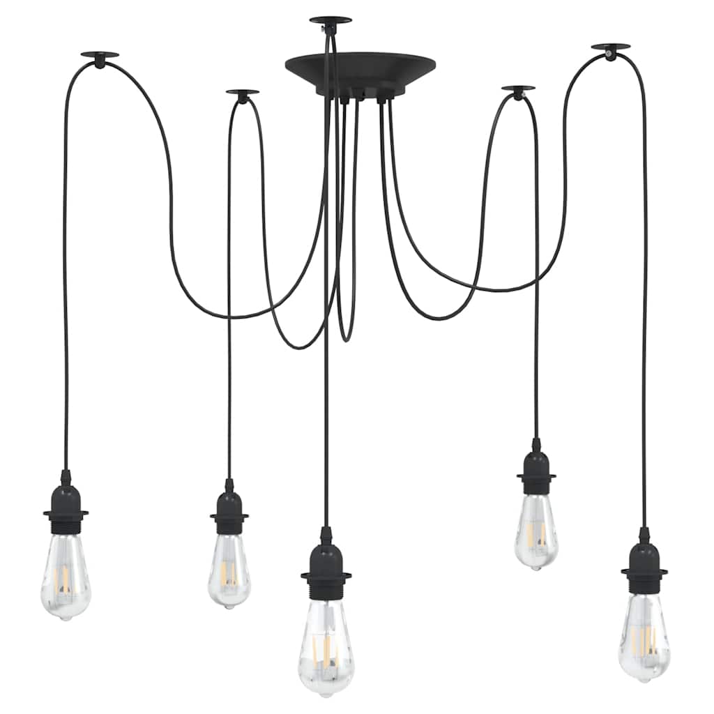 pendellampe med 5 lampeholdere E27 metal sort