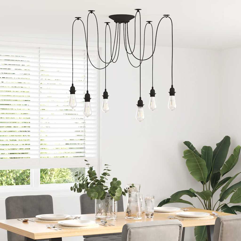 pendellampe med 6 lampeholdere E27 metal sort
