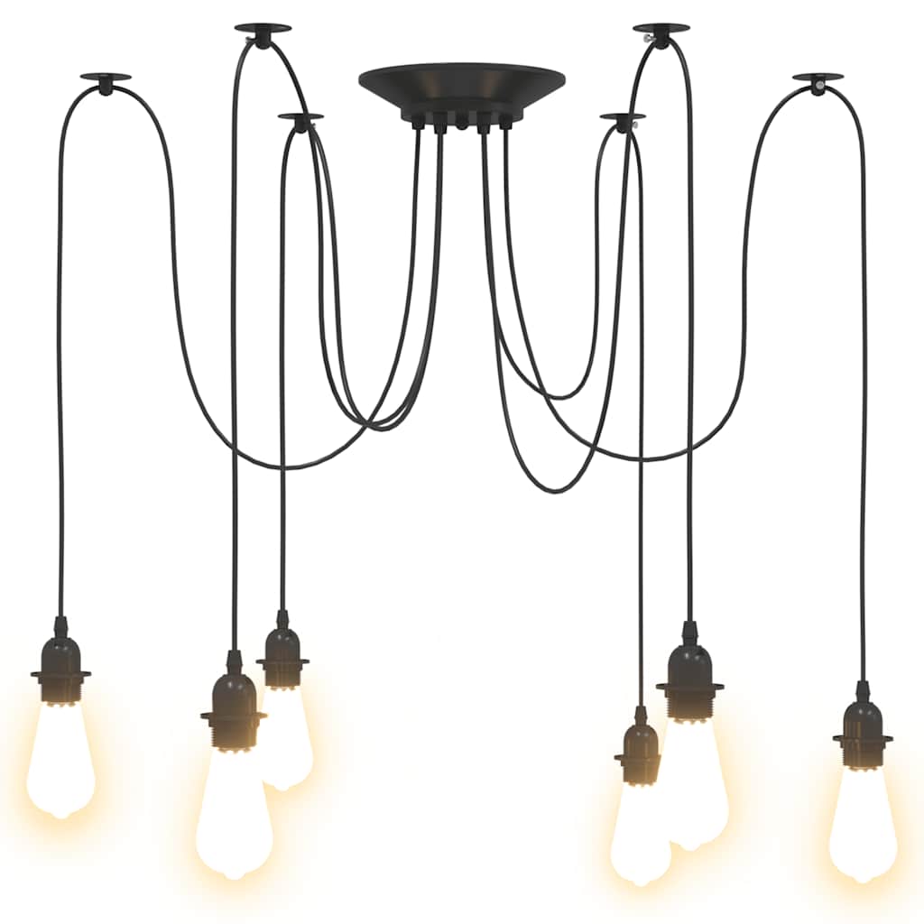 pendellampe med 6 lampeholdere E27 metal sort